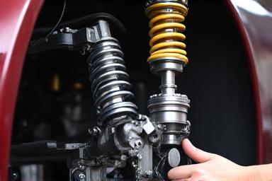 High-performance coilover suspension being adjusted